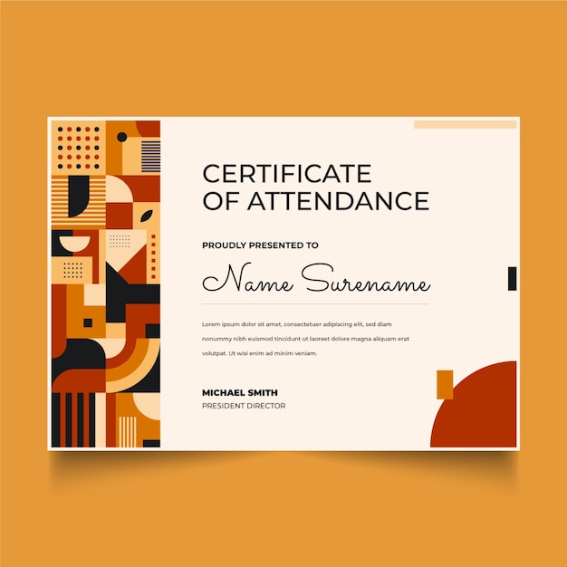 Flat mosaic certificate template