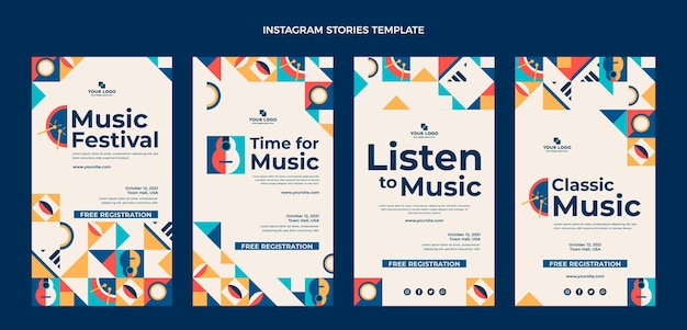 Vector flat mosaic music festival instagram stories