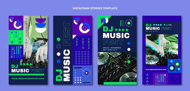 Vettore storie di instagram del festival di musica a mosaico piatto