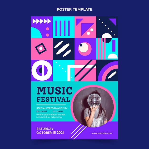 Vector flat mosaic music festival poster