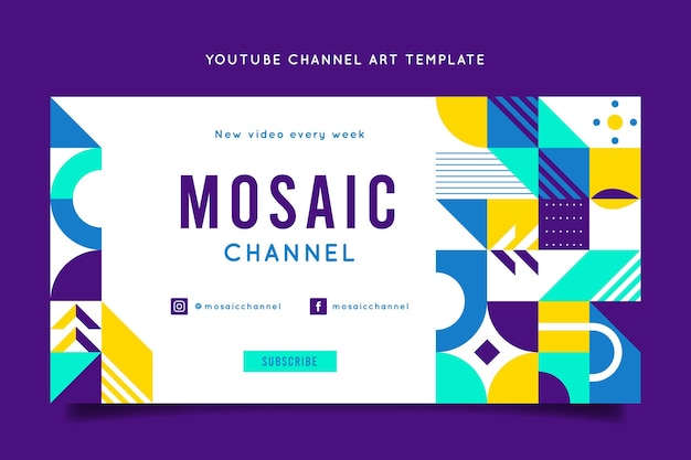 Modello di arte del canale youtube a mosaico piatto flat