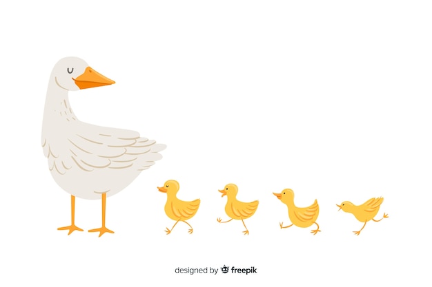 Flat mother duck and ducklings