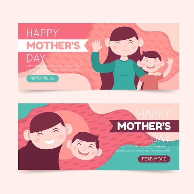 Flat mother's day banners set