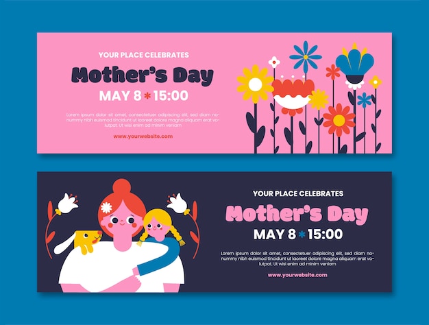 Vector flat mother's day horizontal banners pack