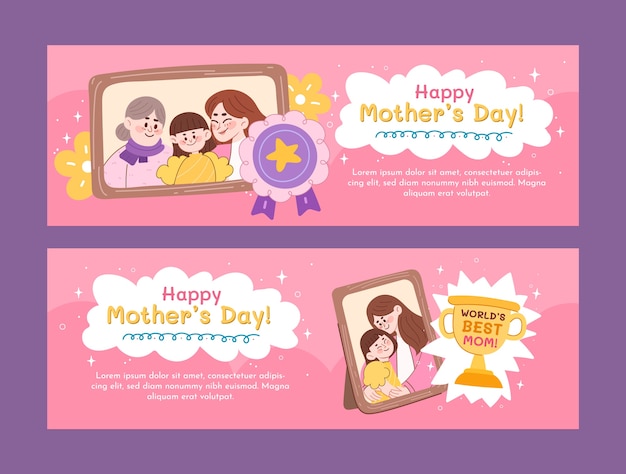 Flat mother's day horizontal banners pack