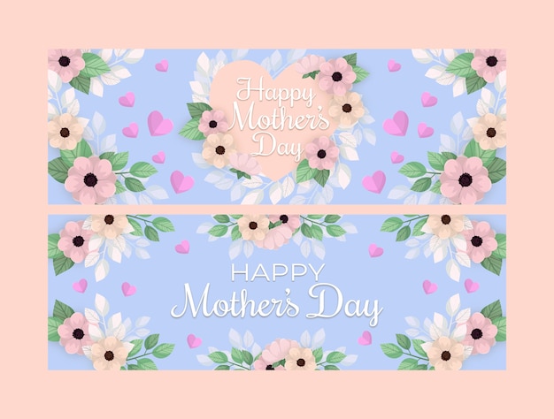 Flat mother's day horizontal banners pack