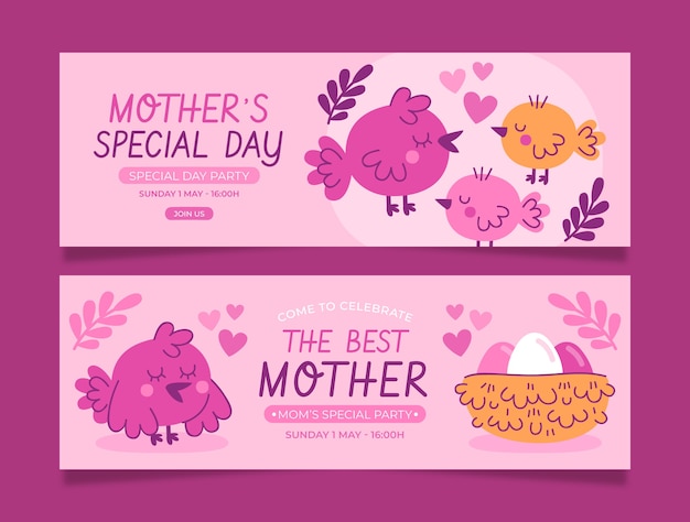 Vector flat mother's day horizontal banners pack