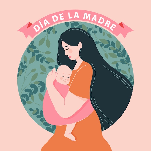Vector flat mother's day illustration in spanish