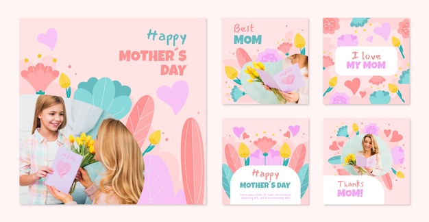 Vector flat mother's day instagram posts collection