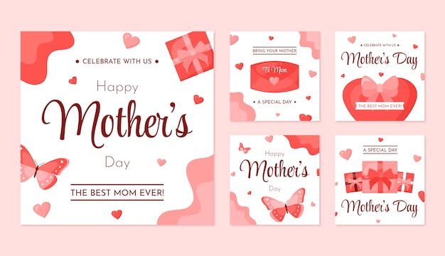 Vector flat mother's day instagram posts collection