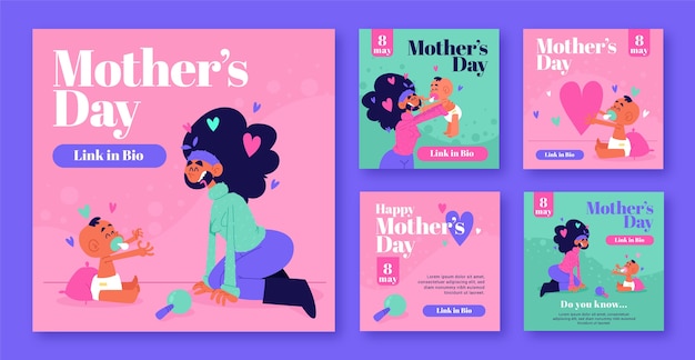 Flat mother's day instagram posts collection