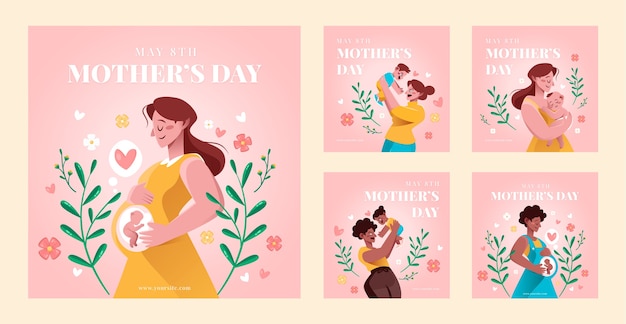 Flat mother's day instagram posts collection