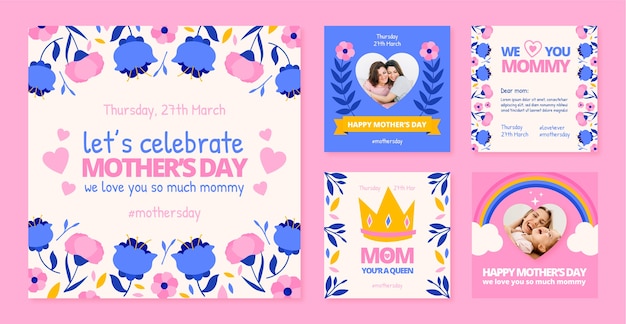 Vector flat mother's day instagram posts collection