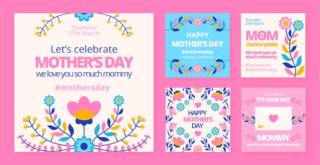 Collezione di post instagram per la festa della mamma piatta