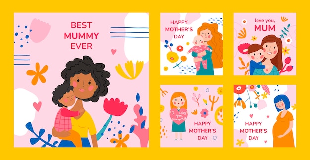 Vector flat mother's day instagram posts collection