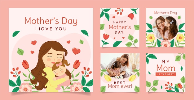 Vector flat mother's day instagram posts collection