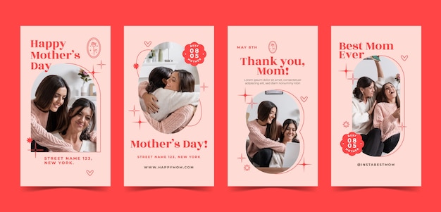 Vector flat mother's day instagram stories collection