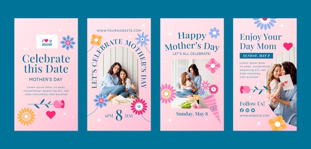 Vector flat mother's day instagram stories collection