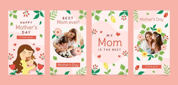 Vector flat mother's day instagram stories collection