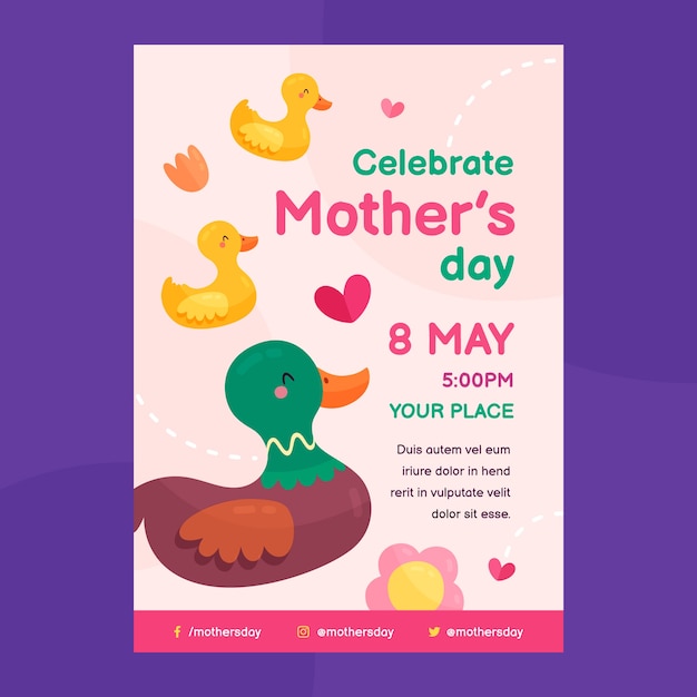 Vector flat mother's day vertical poster template