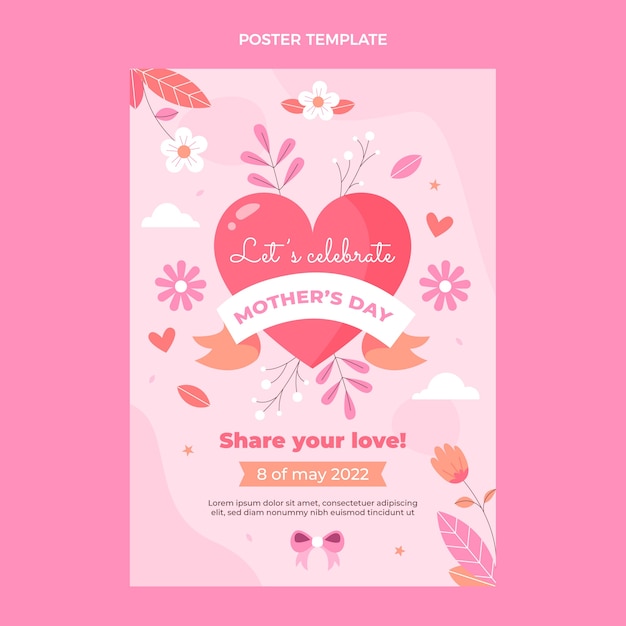 Flat mother's day vertical poster template