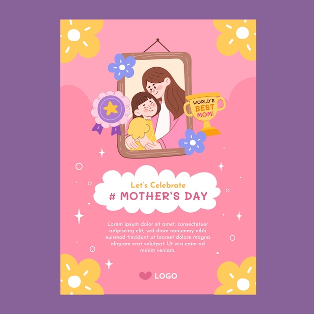 Vector flat mother's day vertical poster template