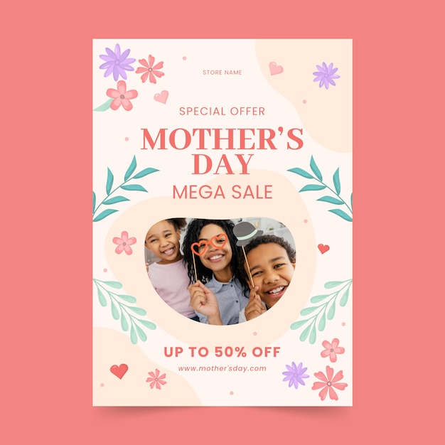 Flat mother's day vertical poster template