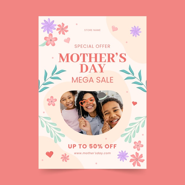 Vector flat mother's day vertical poster template