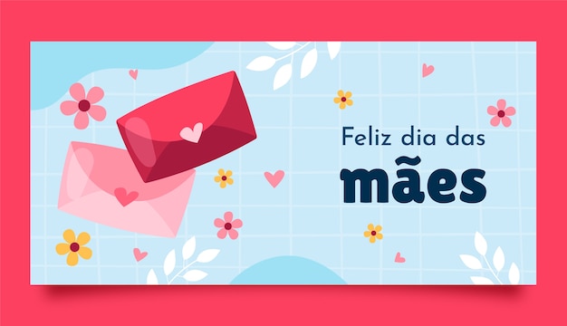 Vector flat mothers day horizontal banner template in portuguese