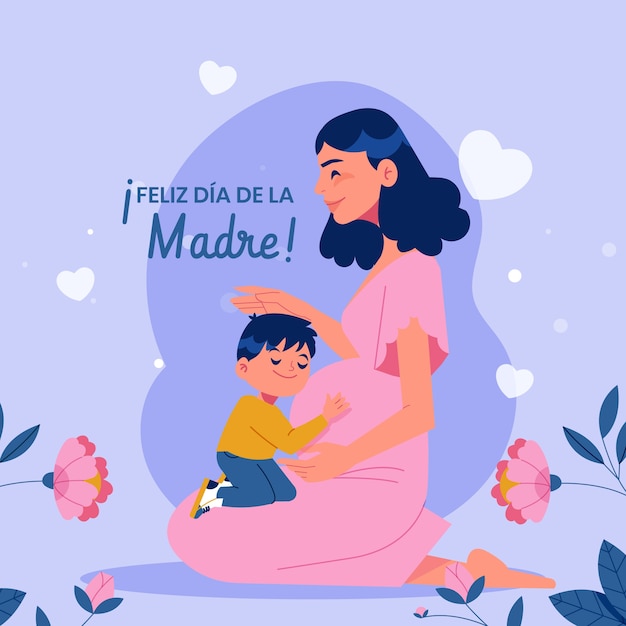 Vector flat mothers day illustration in spanish