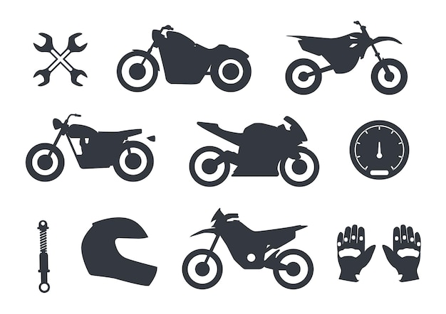 Коллекция силуэтов плоских мотоциклов