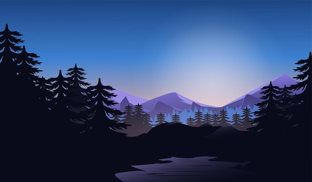 Flat mountain landscape illustration