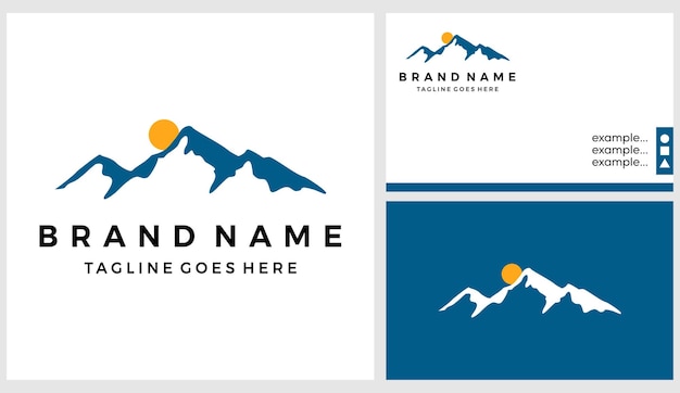 Flat mountain logo with business card design