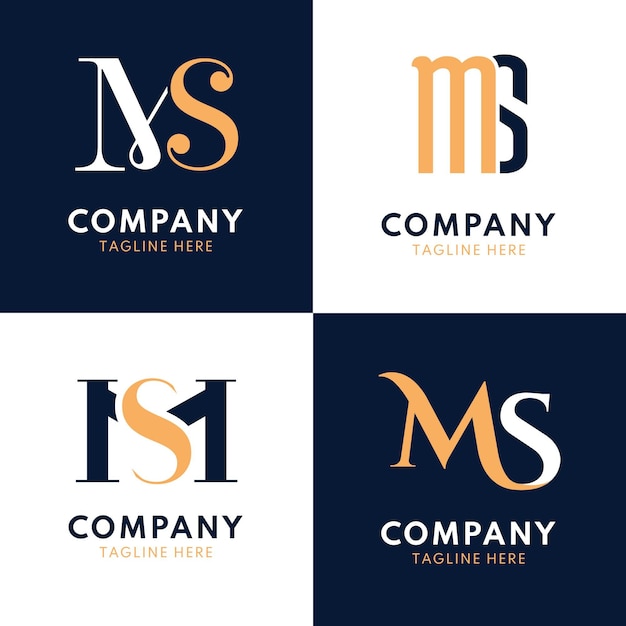 Flat ms logo design pack