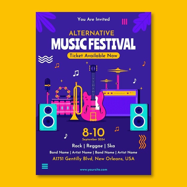 Flat music festival poster template