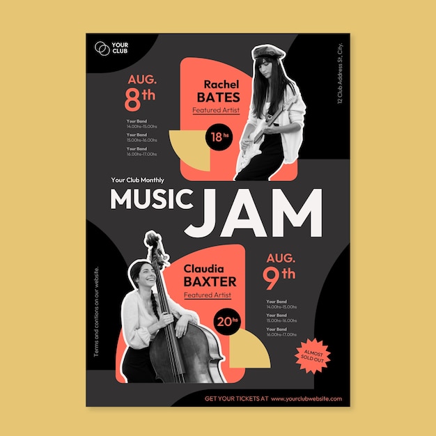 Flat music festival poster template