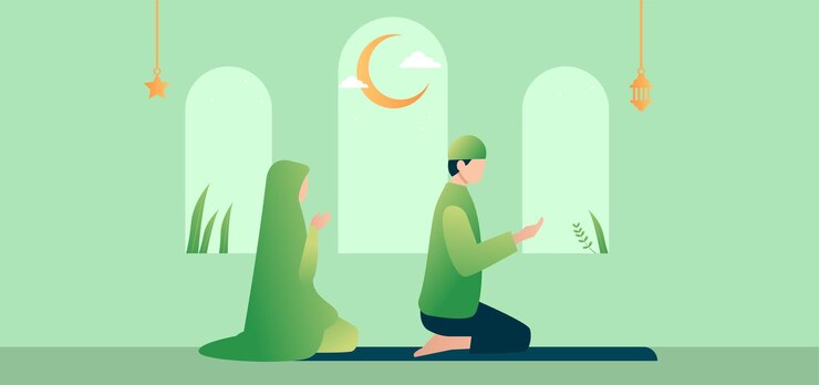 Vector 평면 이슬람기도 그림