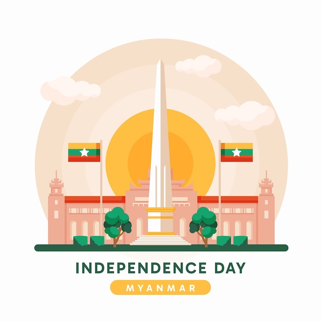 Flat myanmar independence day illustration