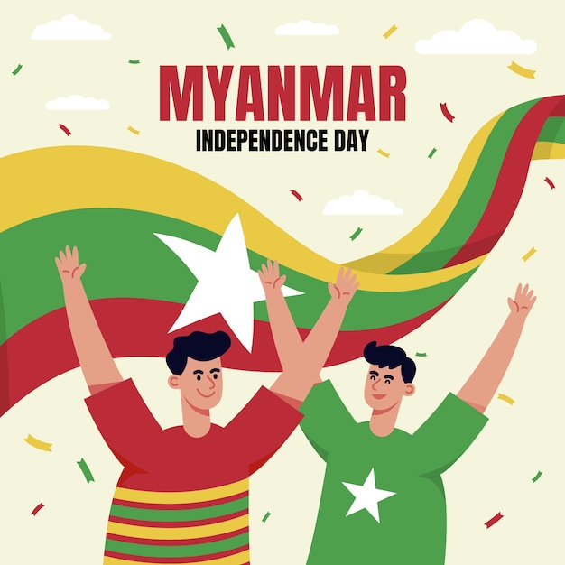 Flat myanmar independence day illustration