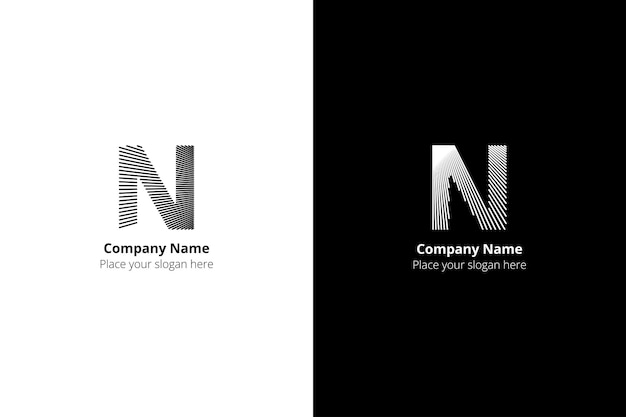 Flat N letter design lettermark logo n on black and white