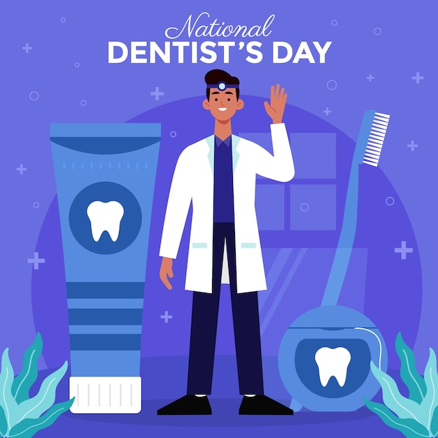 Flat national dentist's day illustration