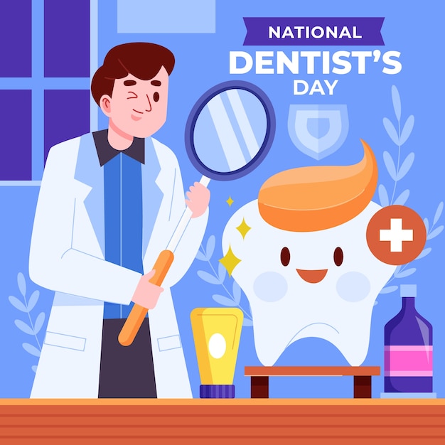 Vettore illustrazione del giorno del dentista nazionale piatto