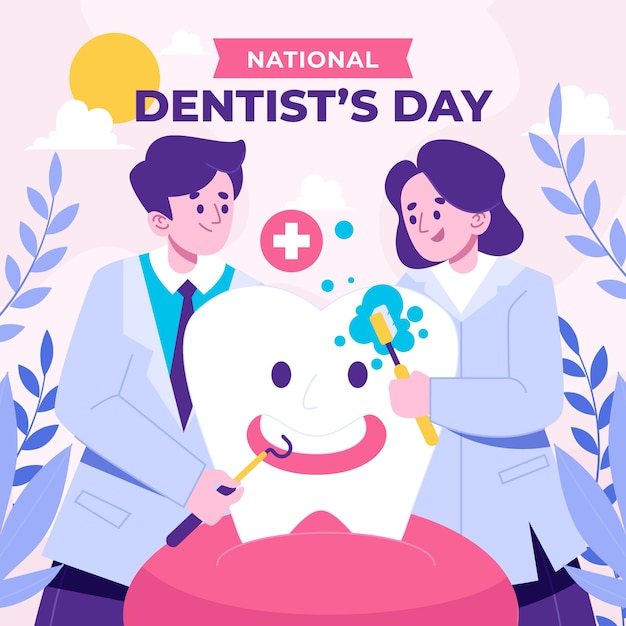 Flat national dentist's day illustration