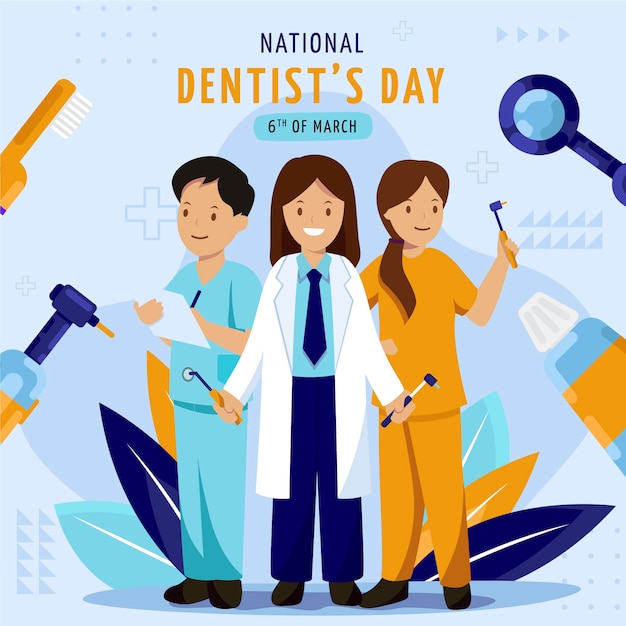 Vettore illustrazione del giorno del dentista nazionale piatto