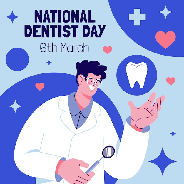 Flat national dentist's day illustration