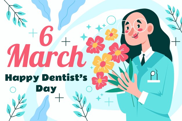 Flat national dentist's day illustration