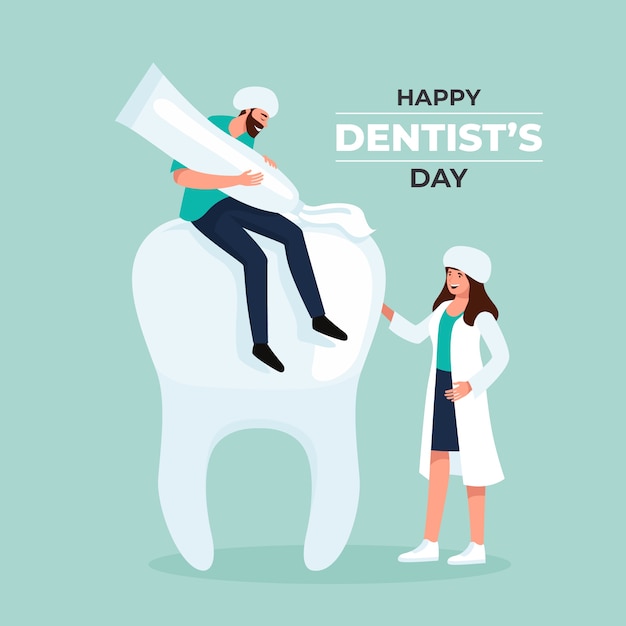 Flat national dentist's day illustration