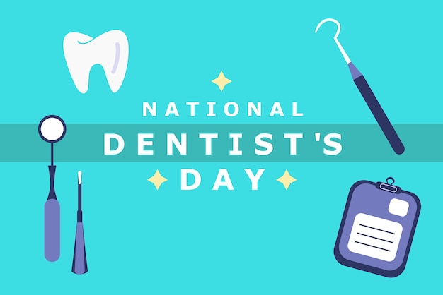 Flat national dentists day horizontal banner