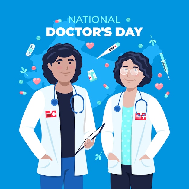 Flat national doctor's day illustration with doctors