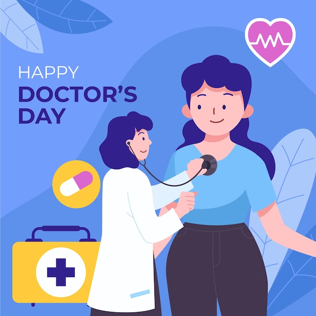 Flat national doctor's day illustration with medic consulting patient